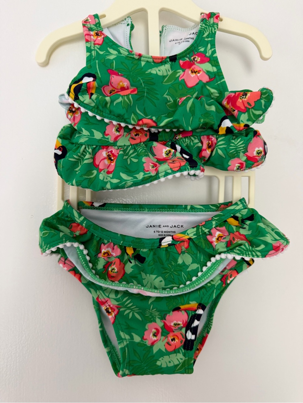 Janie and Jack Green Floral Ruffle Two-Piece Swimsuit baby girl 6-12m